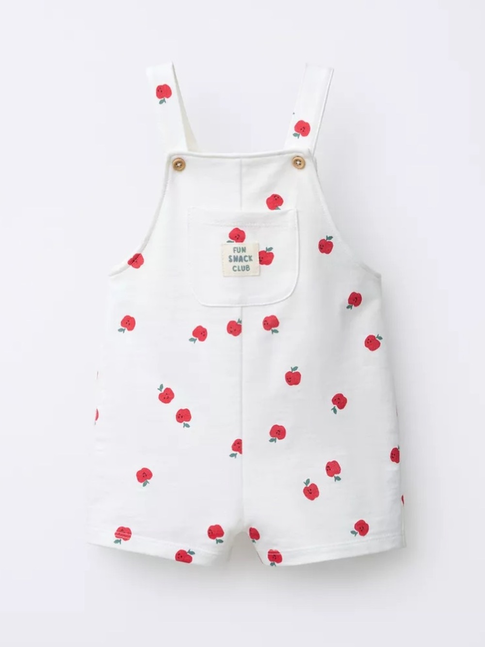 Zara White Short Overalls with Red Strawberry Print